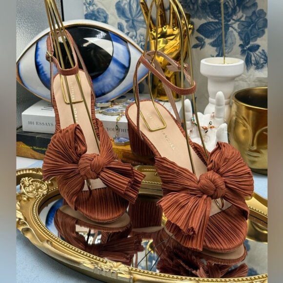 🆕 LOEFFLER RANDALL 🧿 NWOT Dahlia Terracotta Pleated Bow Mid Heel, Sz 7 - Picture 4 of 15